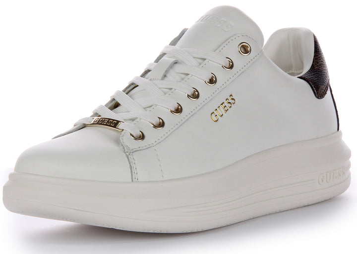 Guess Vibo 4G Trainer In White Brown For Women