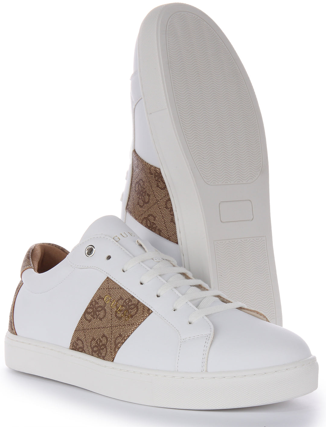 Guess Toda Semi 4G Trainer In White Brown For Women