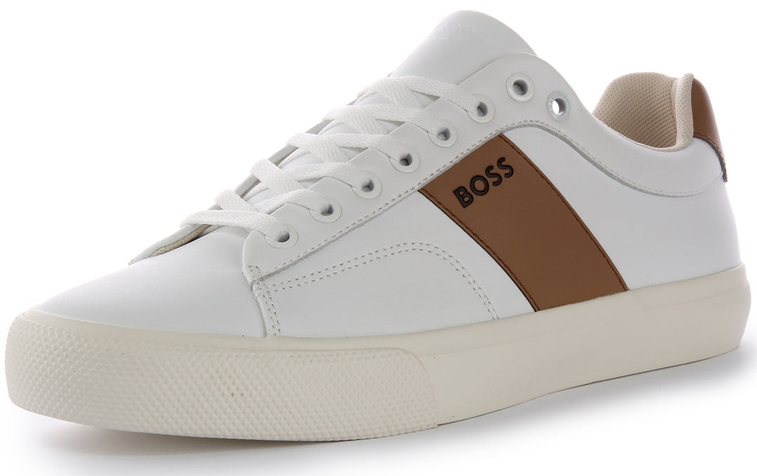 Flrb Boss Aiden Tennis Flrb In White Brown For Men | Hugo Boss Trainers ...