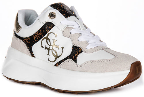 Guess Luckei 4G Logo In White Brown for Women Sneakers