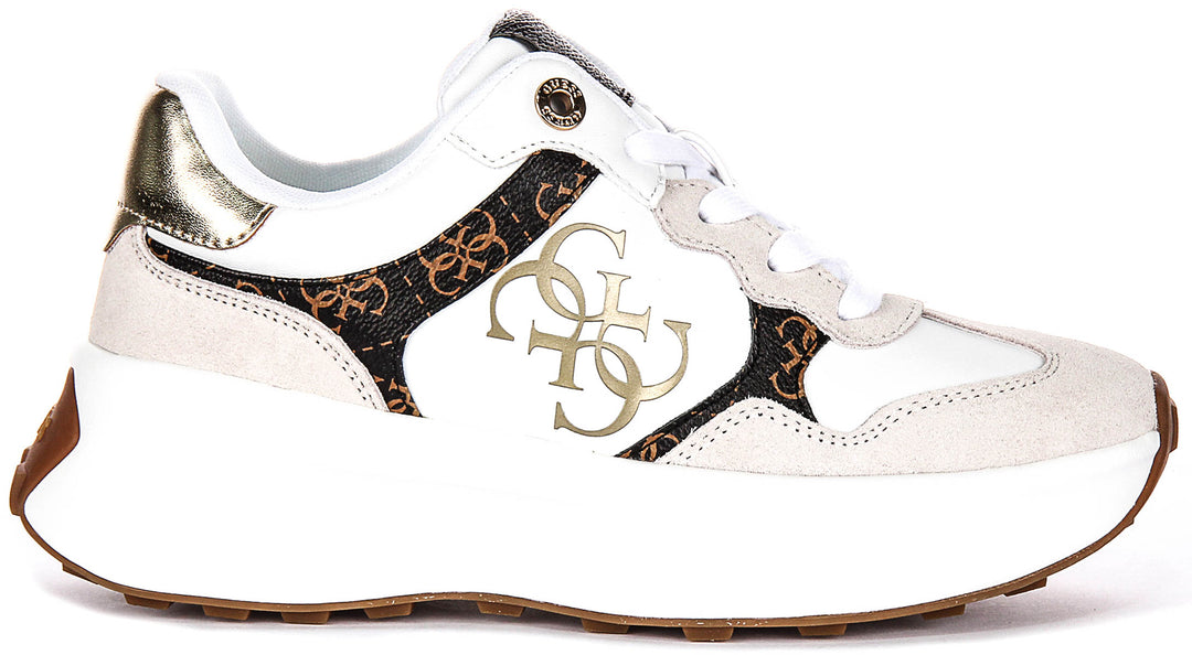 Guess Luckei 4G Logo In White Brown for Women Sneakers