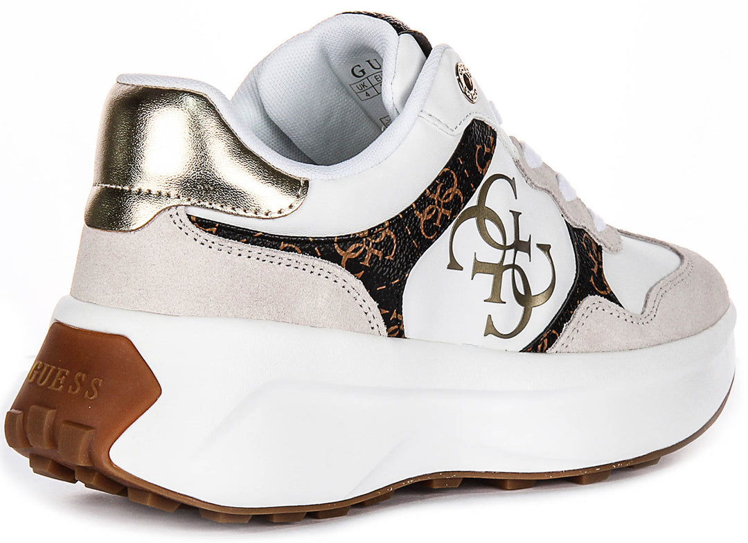 Guess Luckei 4G Logo In White Brown for Women Sneakers