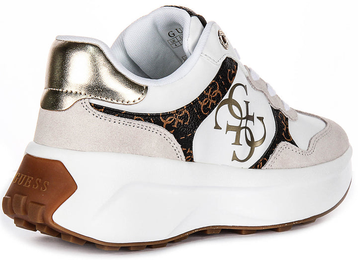 Guess Luckei 4G Logo In White Brown for Women Sneakers