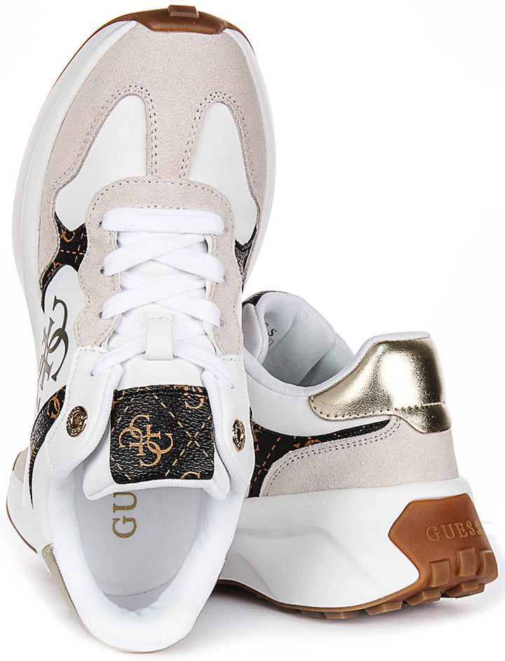Guess Luckei 4G Logo In White Brown for Women Sneakers