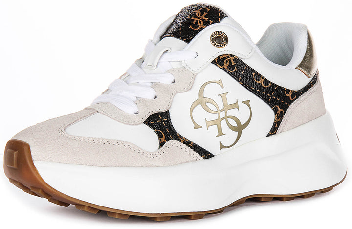 Guess Luckei 4G Logo In White Brown for Women Sneakers