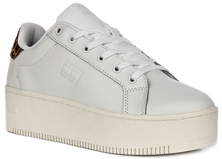 Tommy Jeans Flatform Sneaker In White Brown Leopard For Women