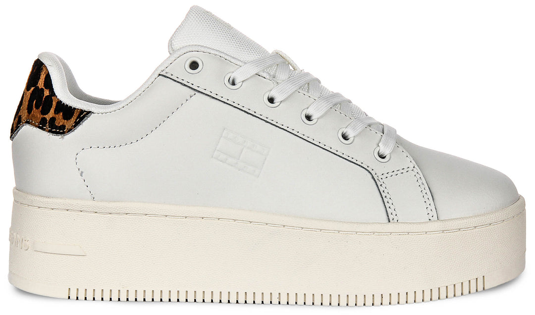 Tommy Jeans Flatform Sneaker In White Brown Leopard For Women