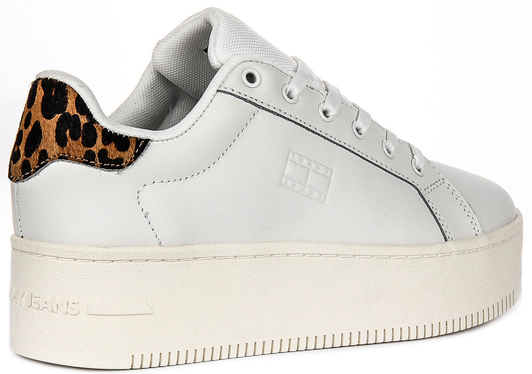 Tommy Jeans Flatform Sneaker In White Brown Leopard For Women