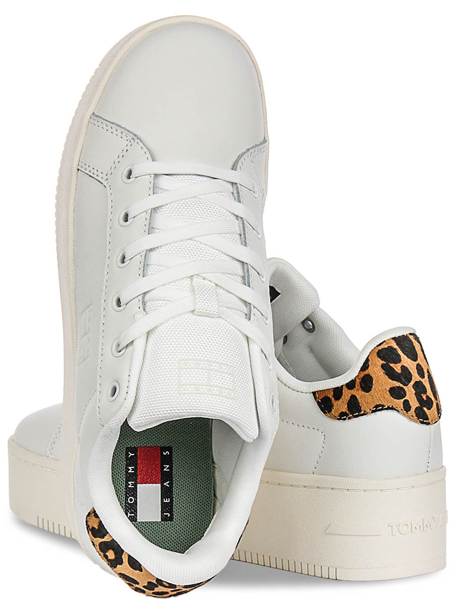 Tommy Jeans Flatform Sneaker In White Brown Leopard For Women