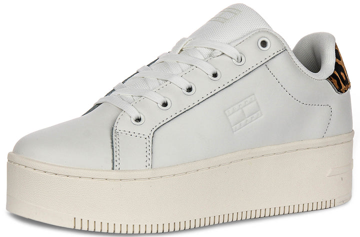 Tommy Jeans Flatform Sneaker In White Brown Leopard For Women
