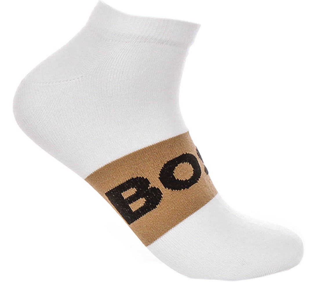 Boss 2 Pair Logo Socks In White Brown For Men