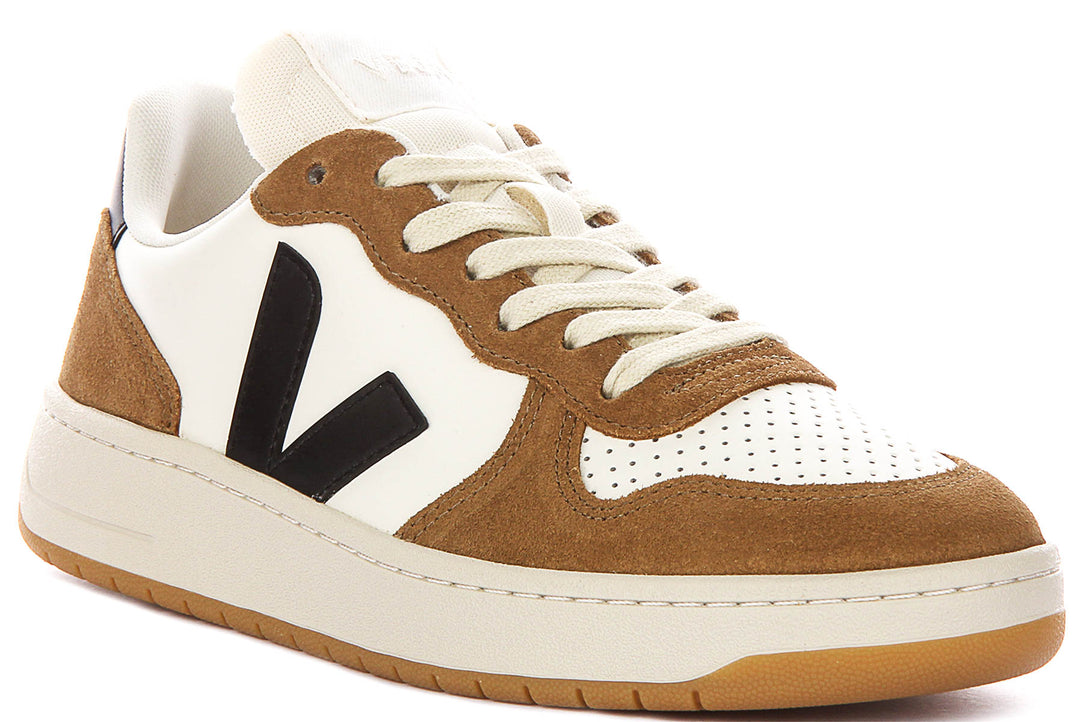 Veja V10 Prime Leather In White Brown For Women