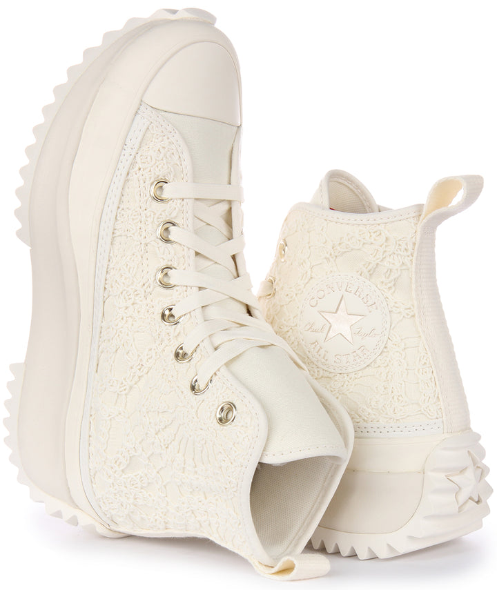 Converse Run Star Hike Daisy Cord Baskets à plateforme en coton crocheté poure en blanc or