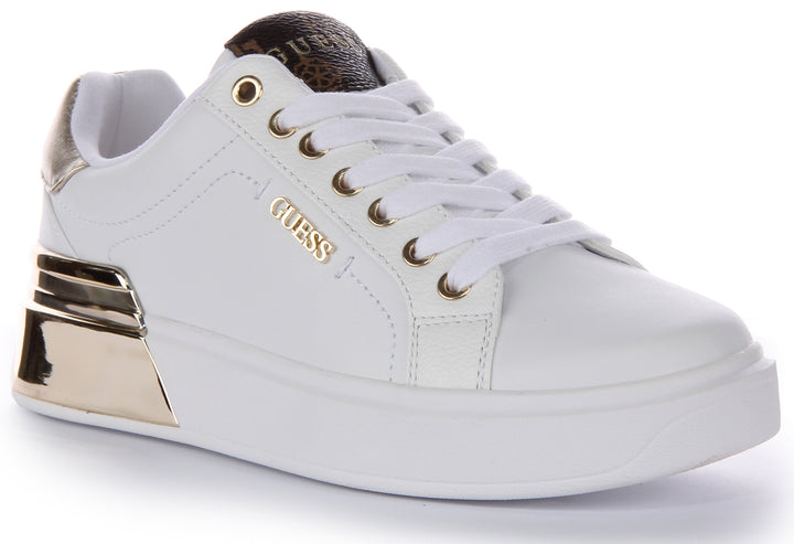 Guess Corlina PU Lea Gold Logo Lace Damen Sneaker aus Kunstleder in Weiß Gold