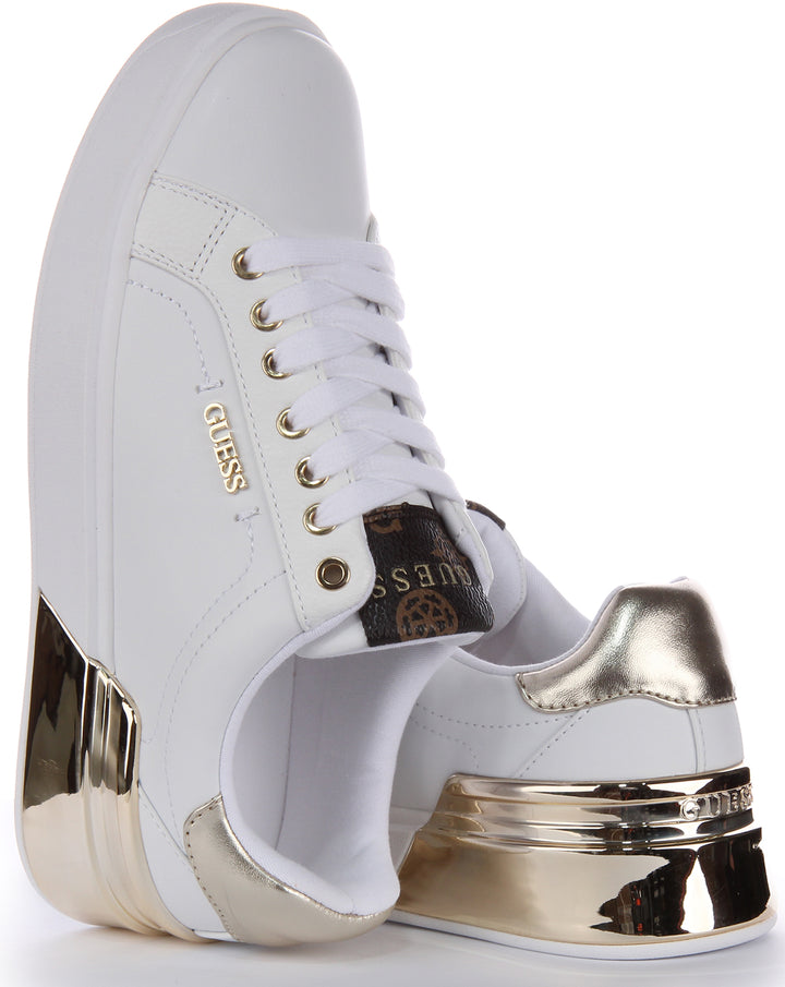 Guess Corlina PU Lea Gold Logo Lace Damen Sneaker aus Kunstleder in Weiß Gold