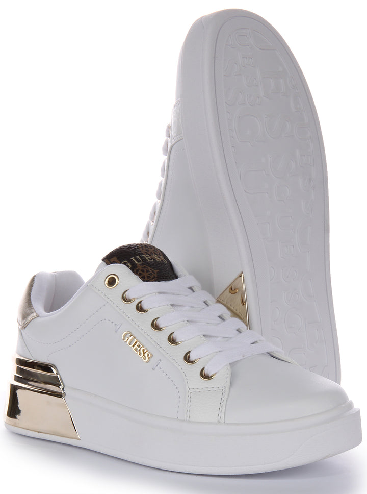 Guess Corlina PU Lea Gold Logo Lace Damen Sneaker aus Kunstleder in Weiß Gold