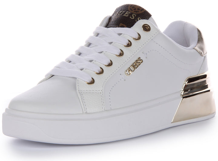 Guess Corlina PU Lea Gold Logo Lace Damen Sneaker aus Kunstleder in Weiß Gold