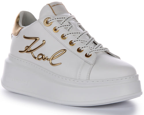 Karl Lagerfeld Karl Lace Platform Low Cut Zapatillas de Cuero para Mujer en Blanco y Rosa