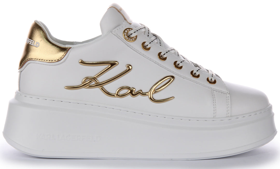 Karl Lagerfeld Karl Lace Platform Low Cut Zapatillas de Cuero para Mujer en Blanco y Rosa