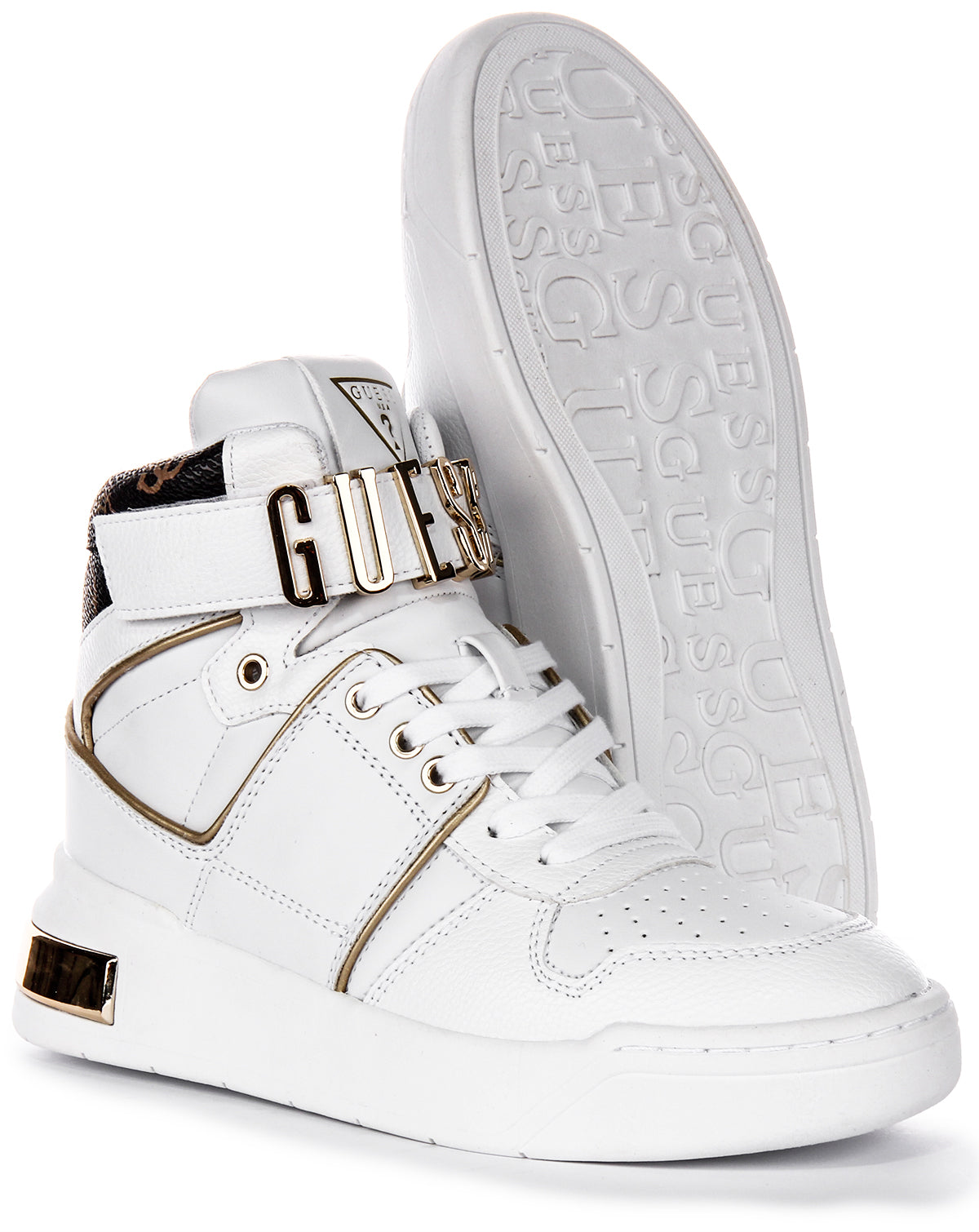 Guess Flpcr3Fal12 Corten In White Gold For Women High Top Trainer 4feetshoes