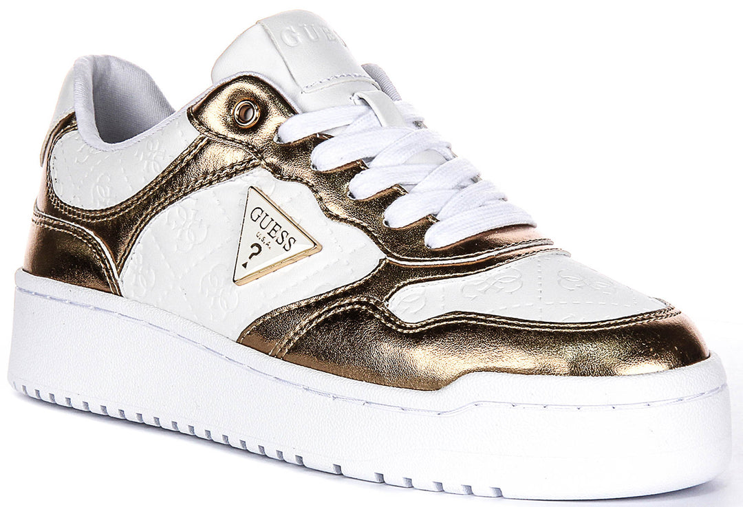 Guess Miram 6 Lace Sneaker In White Gold for Women