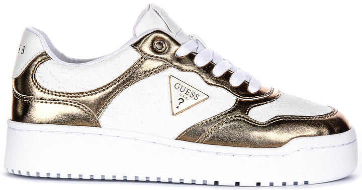 Guess Miram 6 Lace Sneaker In White Gold for Women