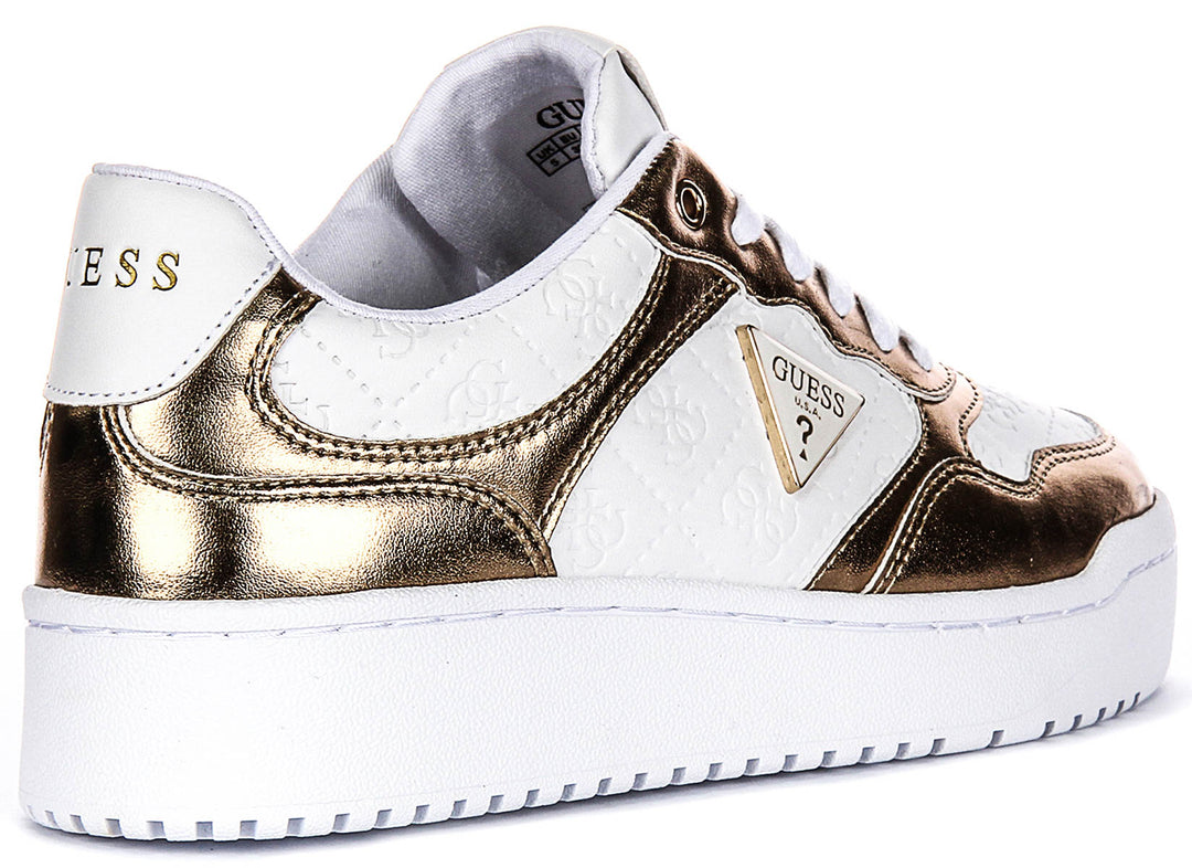 Guess Miram 6 Lace Sneaker In White Gold for Women