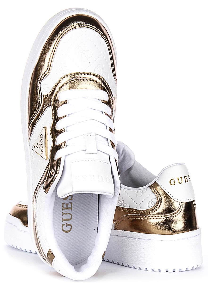 Guess Miram 6 Lace Sneaker In White Gold for Women