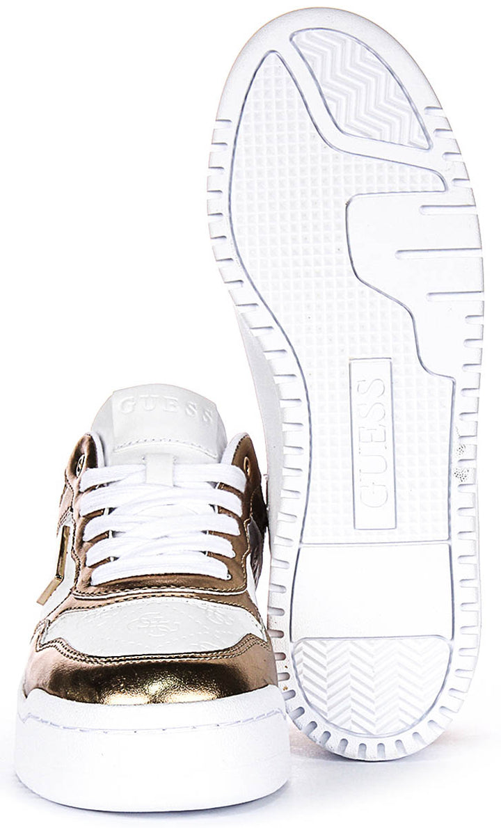 Guess Miram 6 Lace Sneaker In White Gold for Women