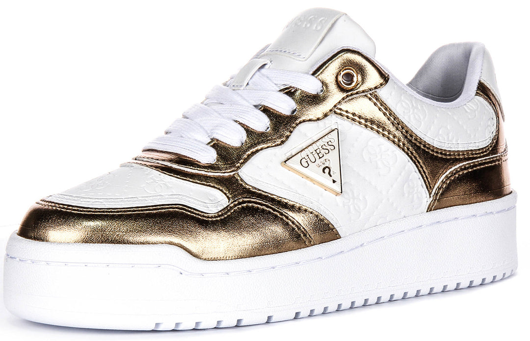 Guess Miram 6 Lace Sneaker In White Gold for Women