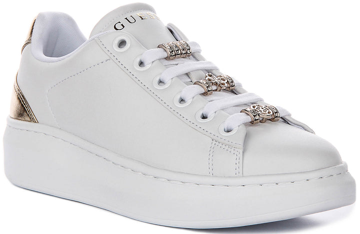Guess Fionia Charms Sneakers In White Gold For Women