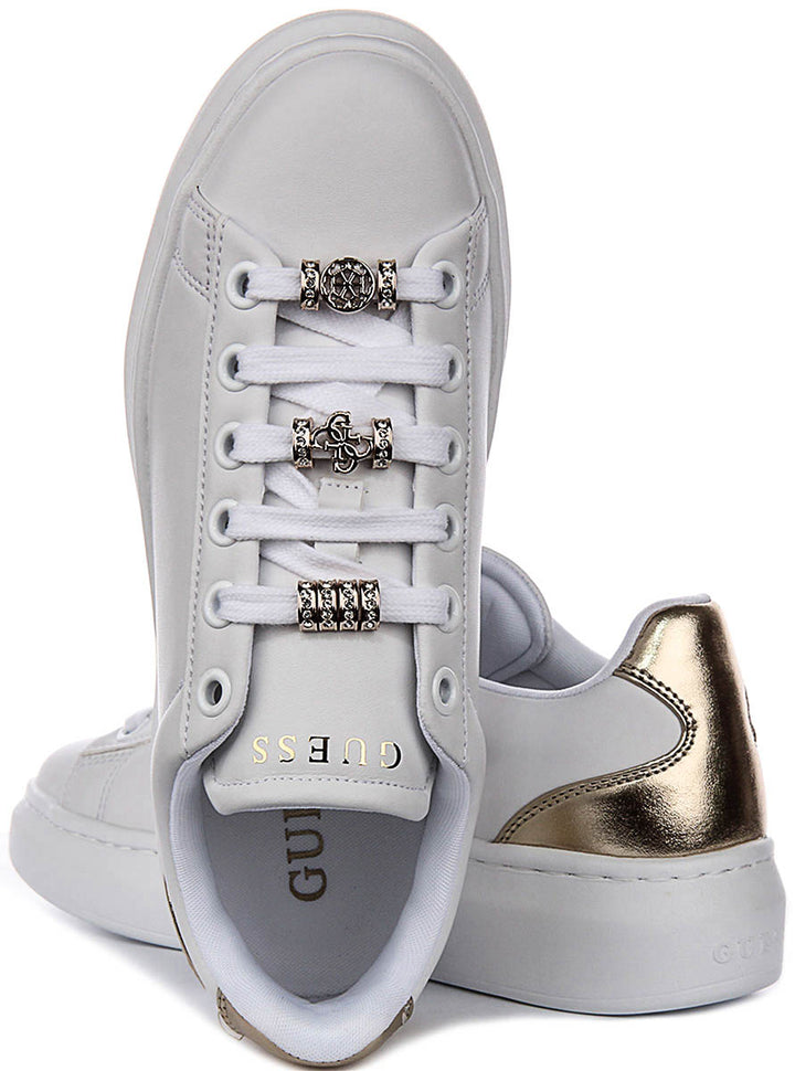 Guess Fionia Charms Sneakers In White Gold For Women