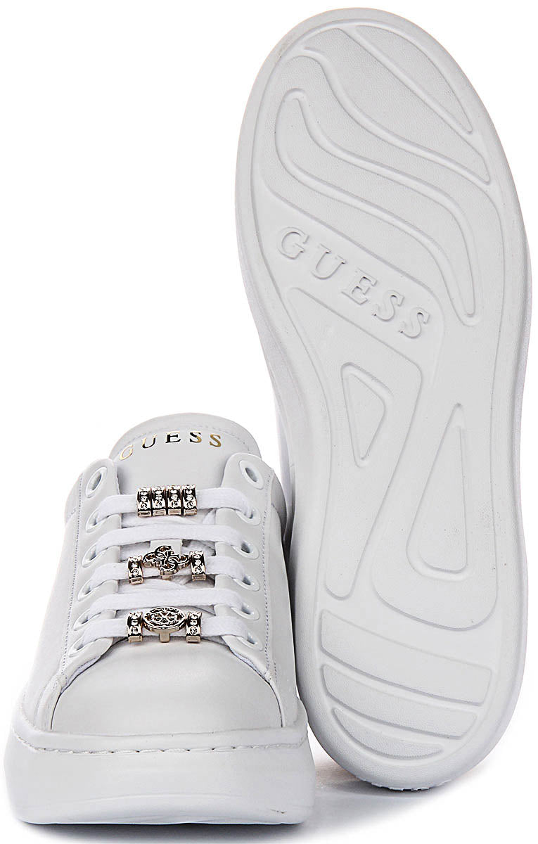 Guess Fionia Charms Sneakers In White Gold For Women