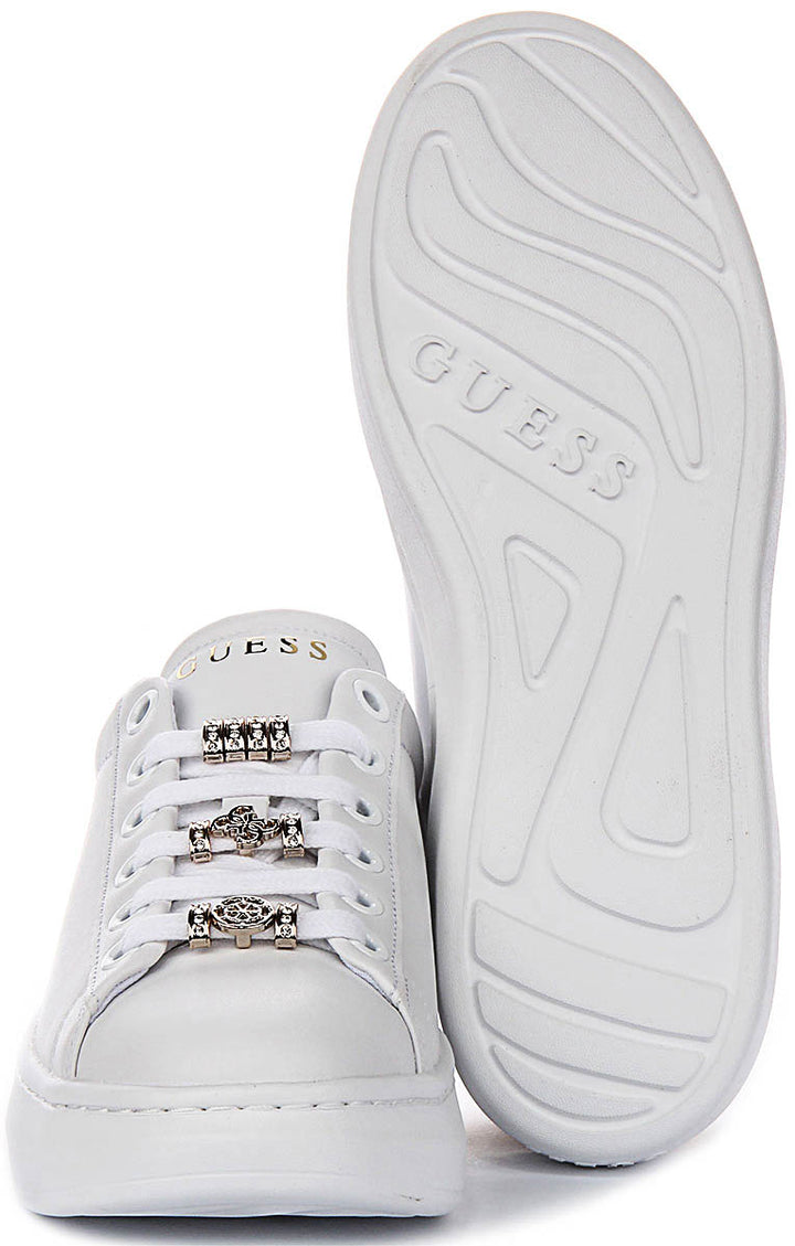 Guess Fionia Charms Sneakers In White Gold For Women