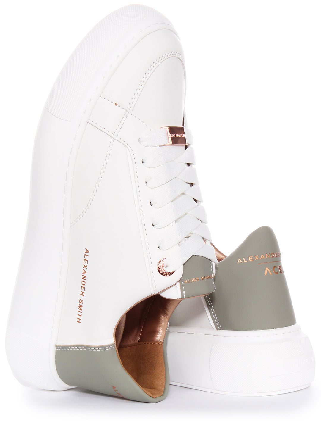 Alexander Smith Platform Trainers In White Green For Women