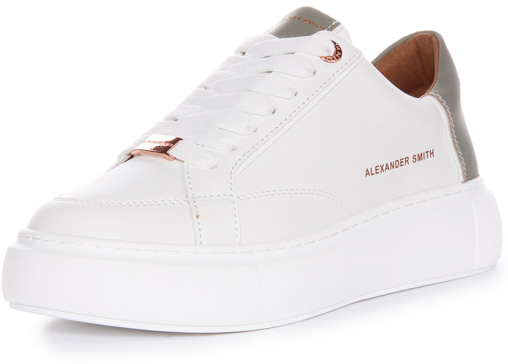 Alexander Smith Platform Trainers In White Green For Women