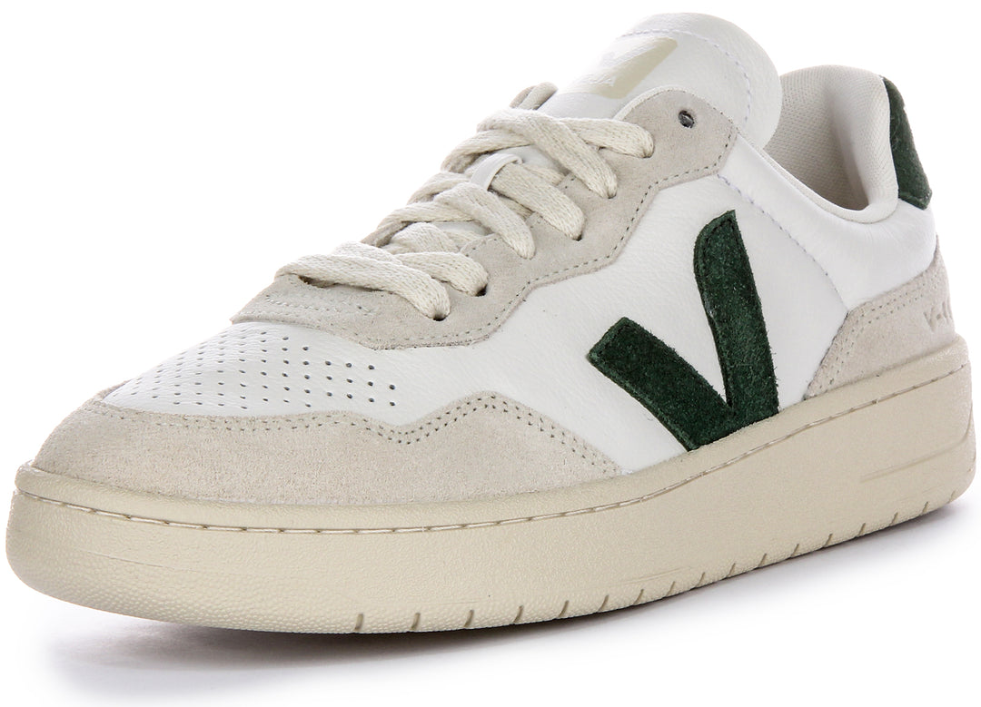 Veja V 90 Leather In White Dark Green For Women Lace up Trainers
