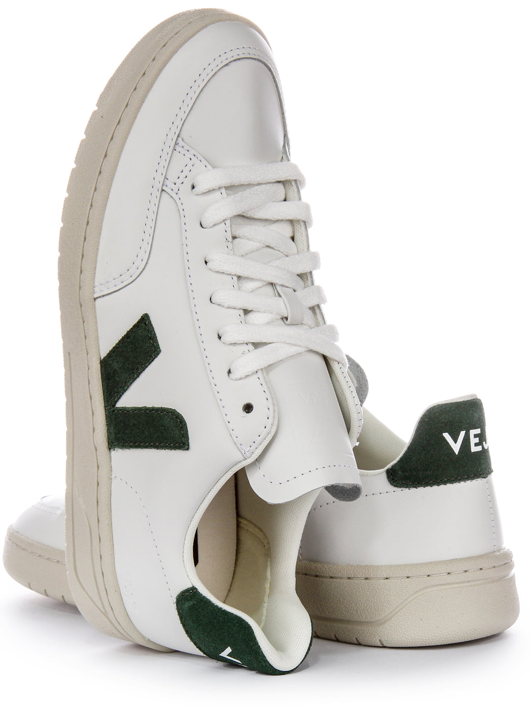 Veja V12 Verde Veja V 12 Leather In White Green For Women Leather