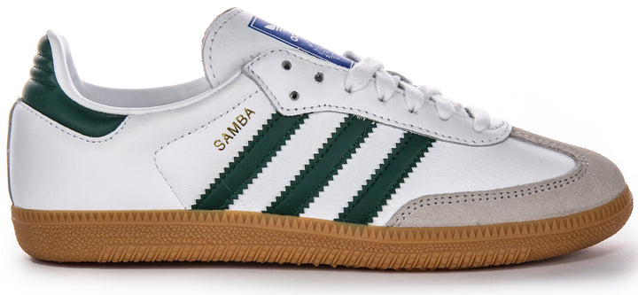 Zapatillas de cuero para hombre Adidas Samba OG 3 Stripes Retro Contrast 70s en blanco y verde