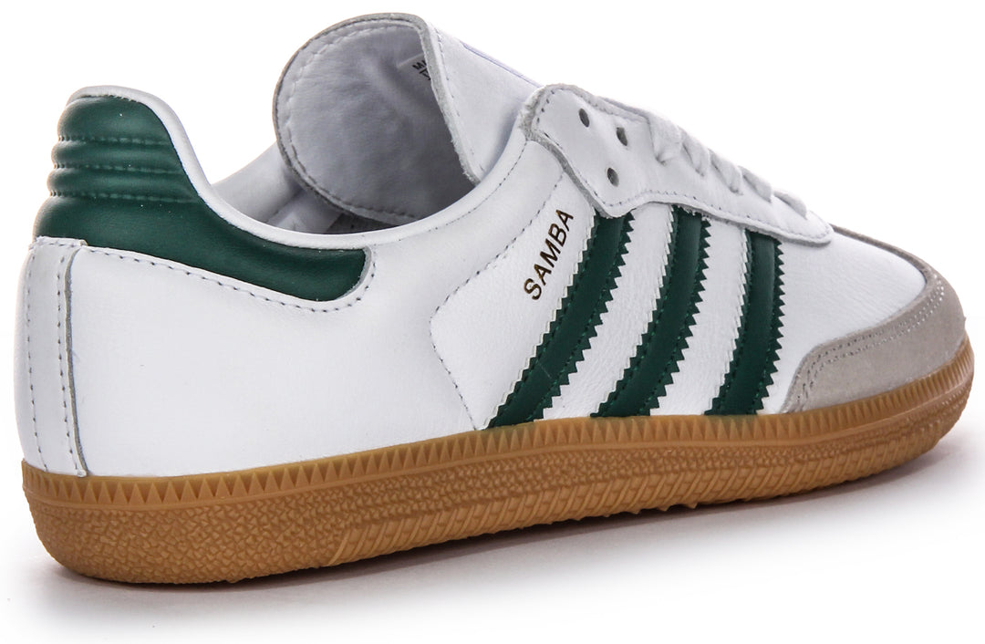 Zapatillas de cuero para hombre Adidas Samba OG 3 Stripes Retro Contrast 70s en blanco y verde