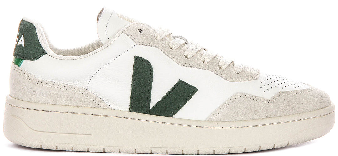 Veja V-90 Leather In White Green For Men