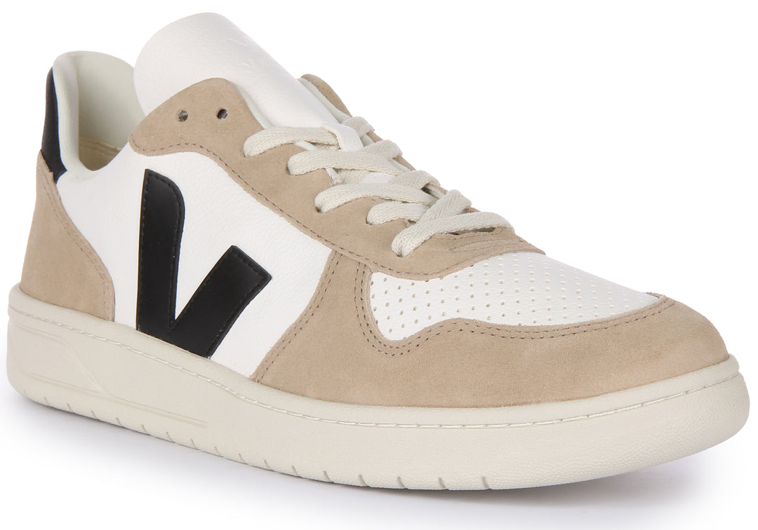 Veja V 10 Baskets à lacets en cuir chromefree pour hommes en blanc gris