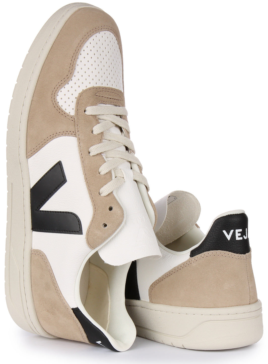 Veja V 10 Baskets à lacets en cuir chromefree pour hommes en blanc gris