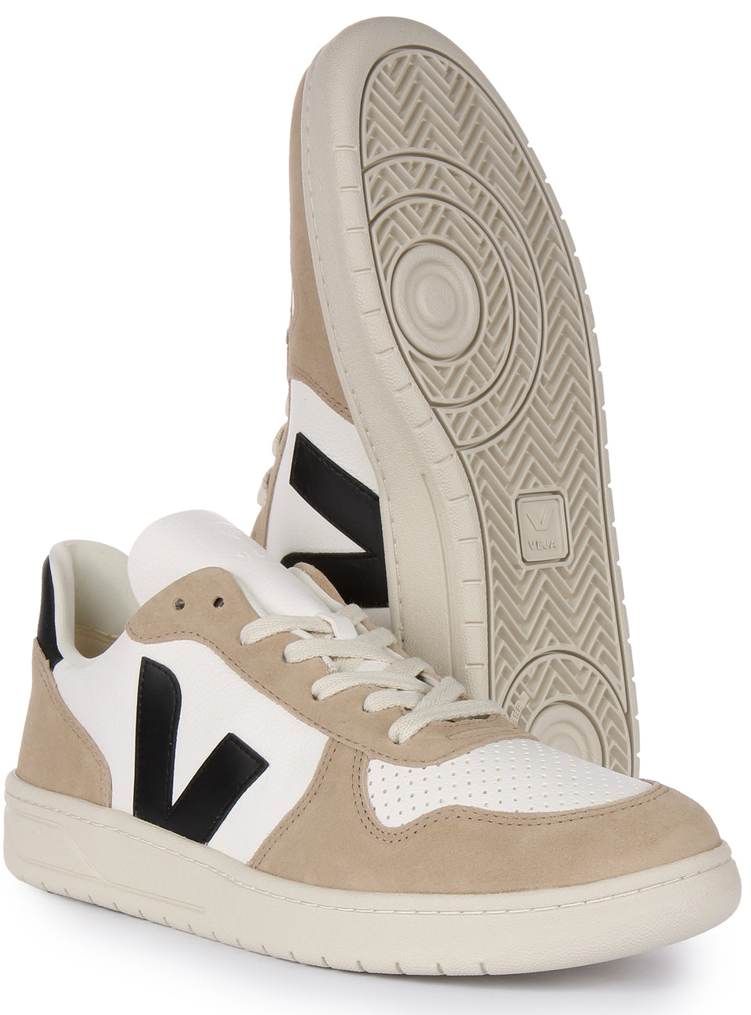 Veja V 10 Baskets à lacets en cuir chromefree pour hommes en blanc gris