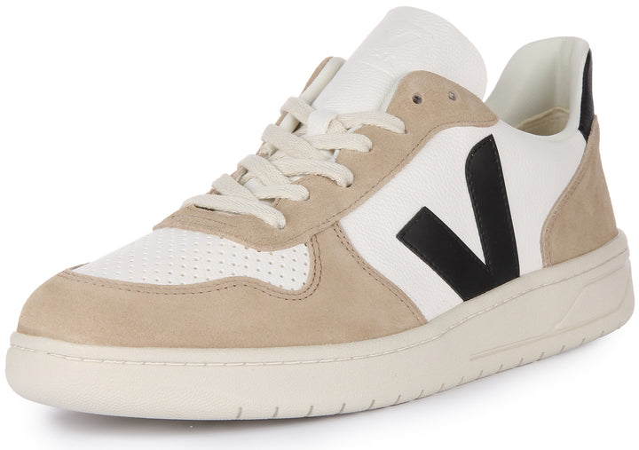 Veja V 10 Herren Schnürung Chromefree Leder Turnschuhe Weiß Grau