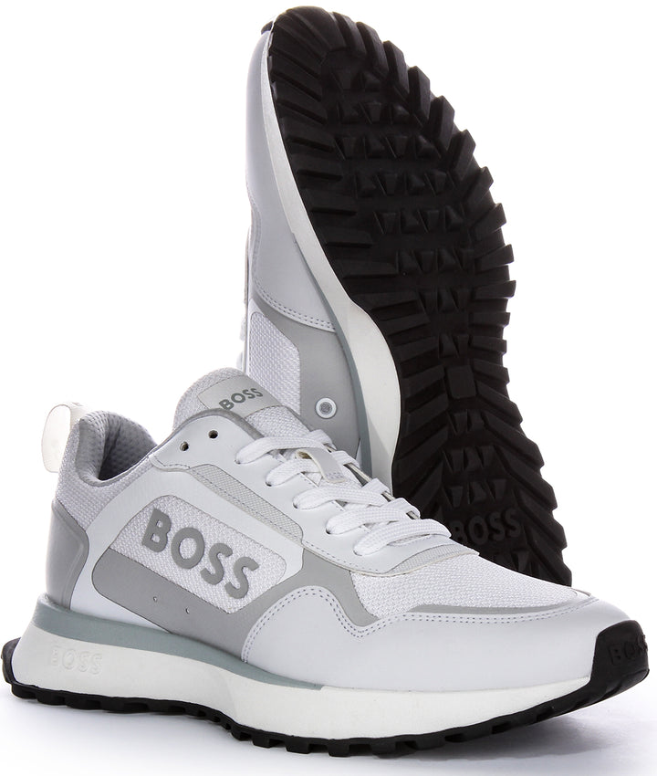 Boss Jonah Runner Sneaker In White Grey For Men