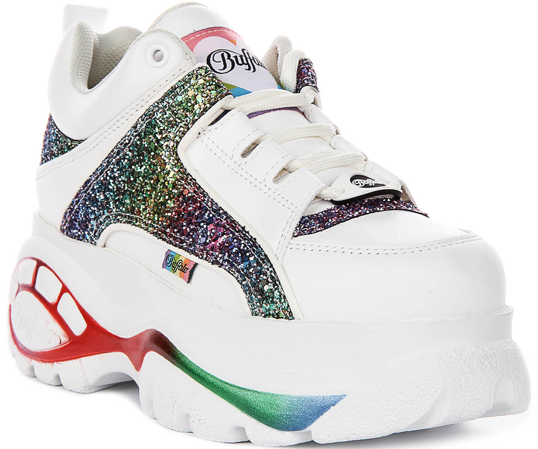 Buffalo 1339-14 In White Multicolour Glitter Platform
