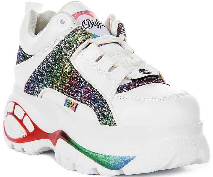 Buffalo 1339-14 In White Multicolour Glitter Platform