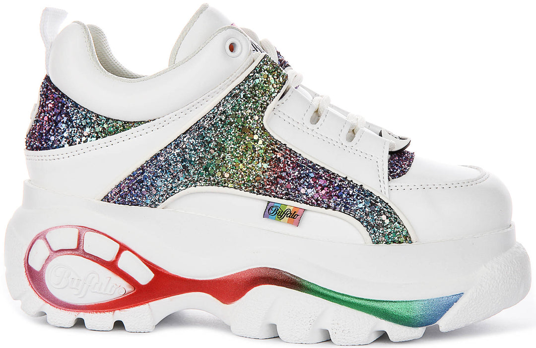 Buffalo 1339-14 In White Multicolour Glitter Platform