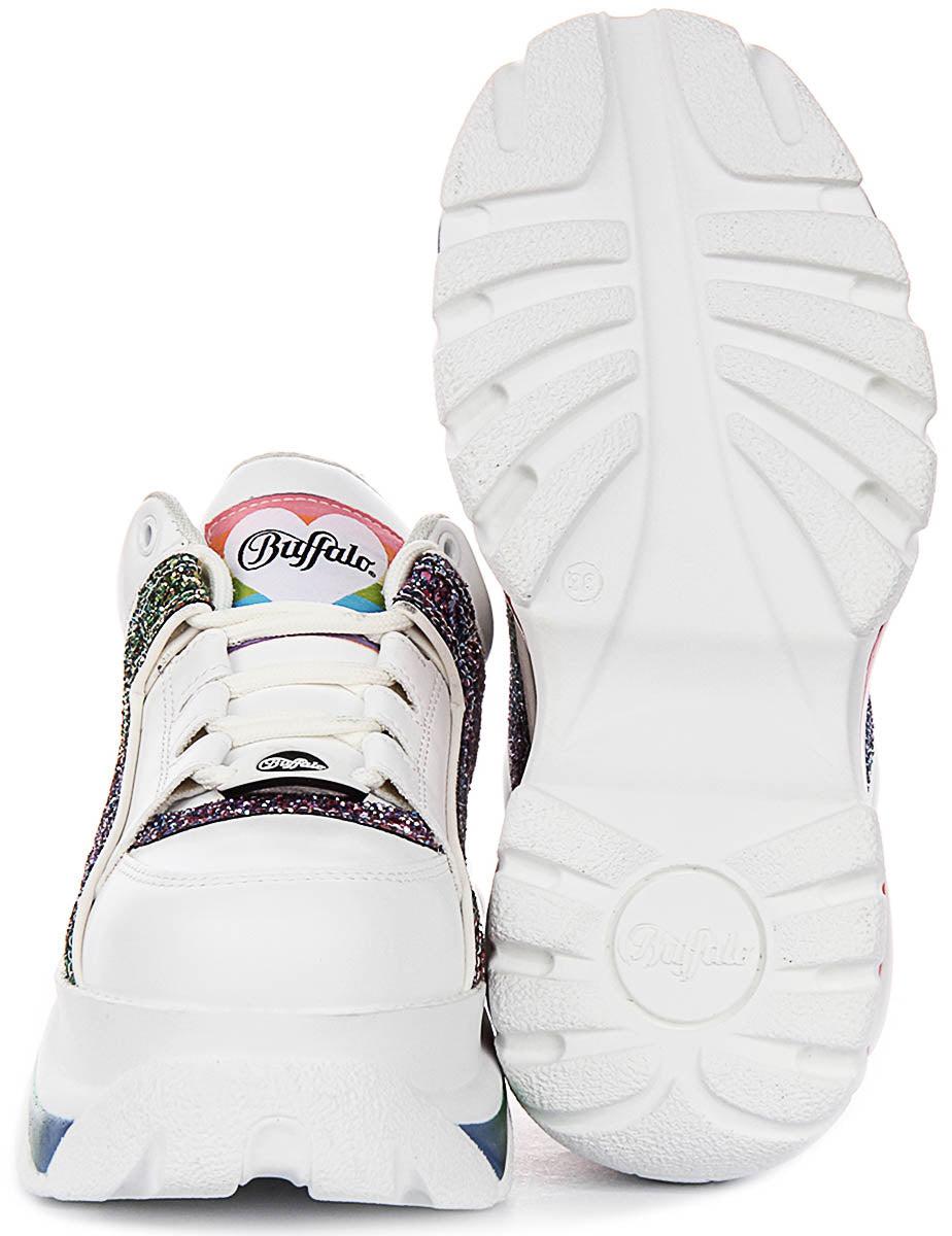 Buffalo 1339-14 In White Multicolour Glitter Platform